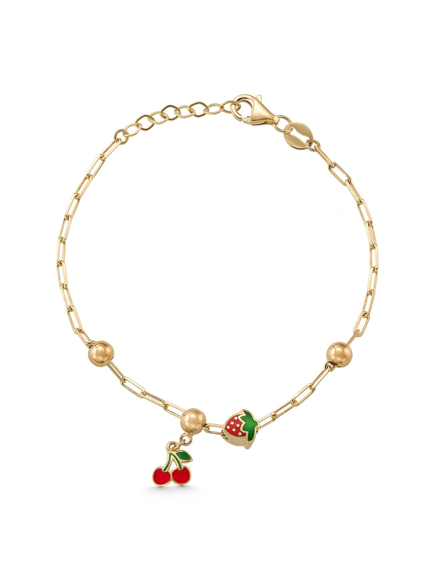 Strawberry & Cherry Kids Bracelet in 14K Gold by Elef Jewelry