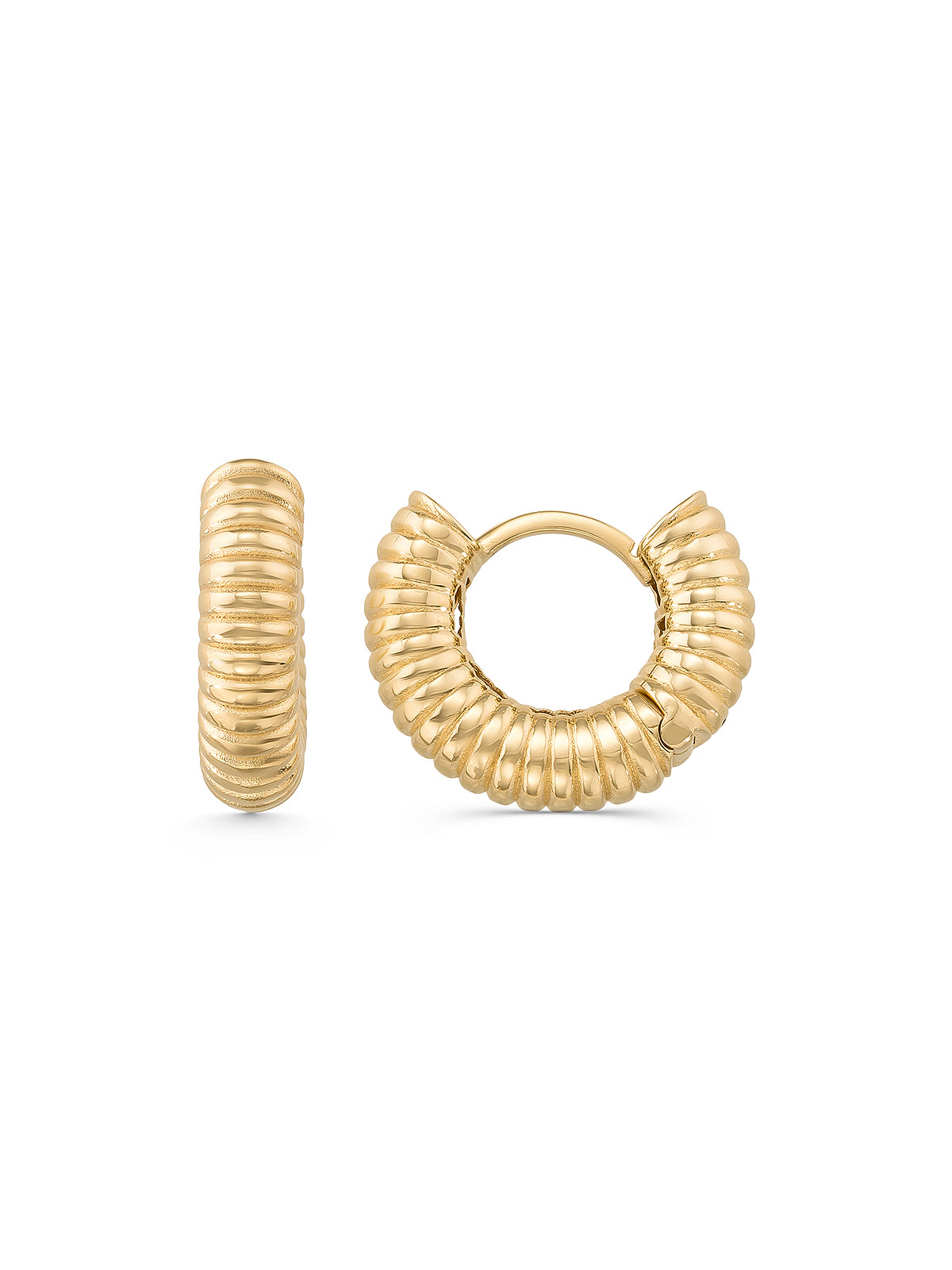 Striped Domed Hoop Earrings in 14K Gold by Elef Jewelry