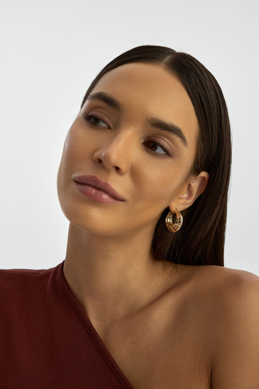 Striped Domed Hoop Earrings in 14K Gold