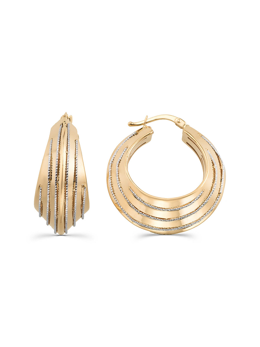 Striped Domed Hoop Earrings in 14K Gold
