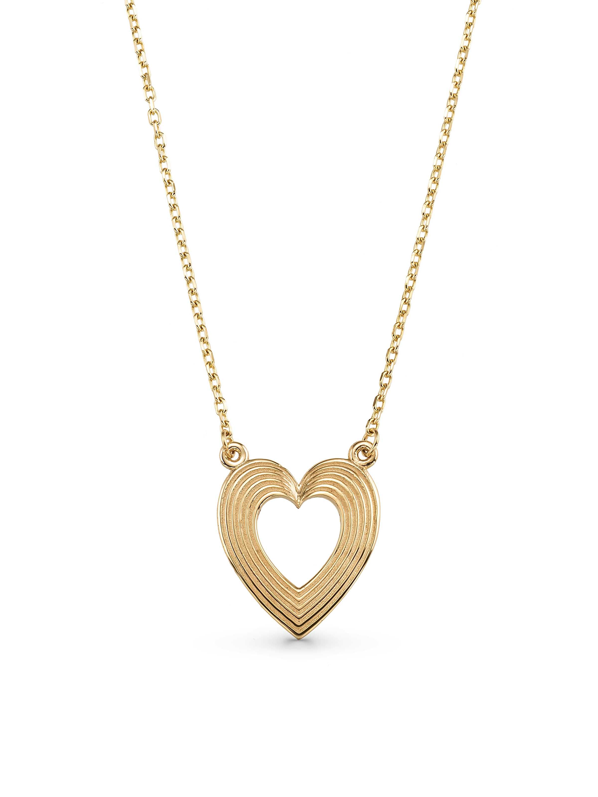 Linear Heart Necklace in 14K Gold by Elef Jewelry