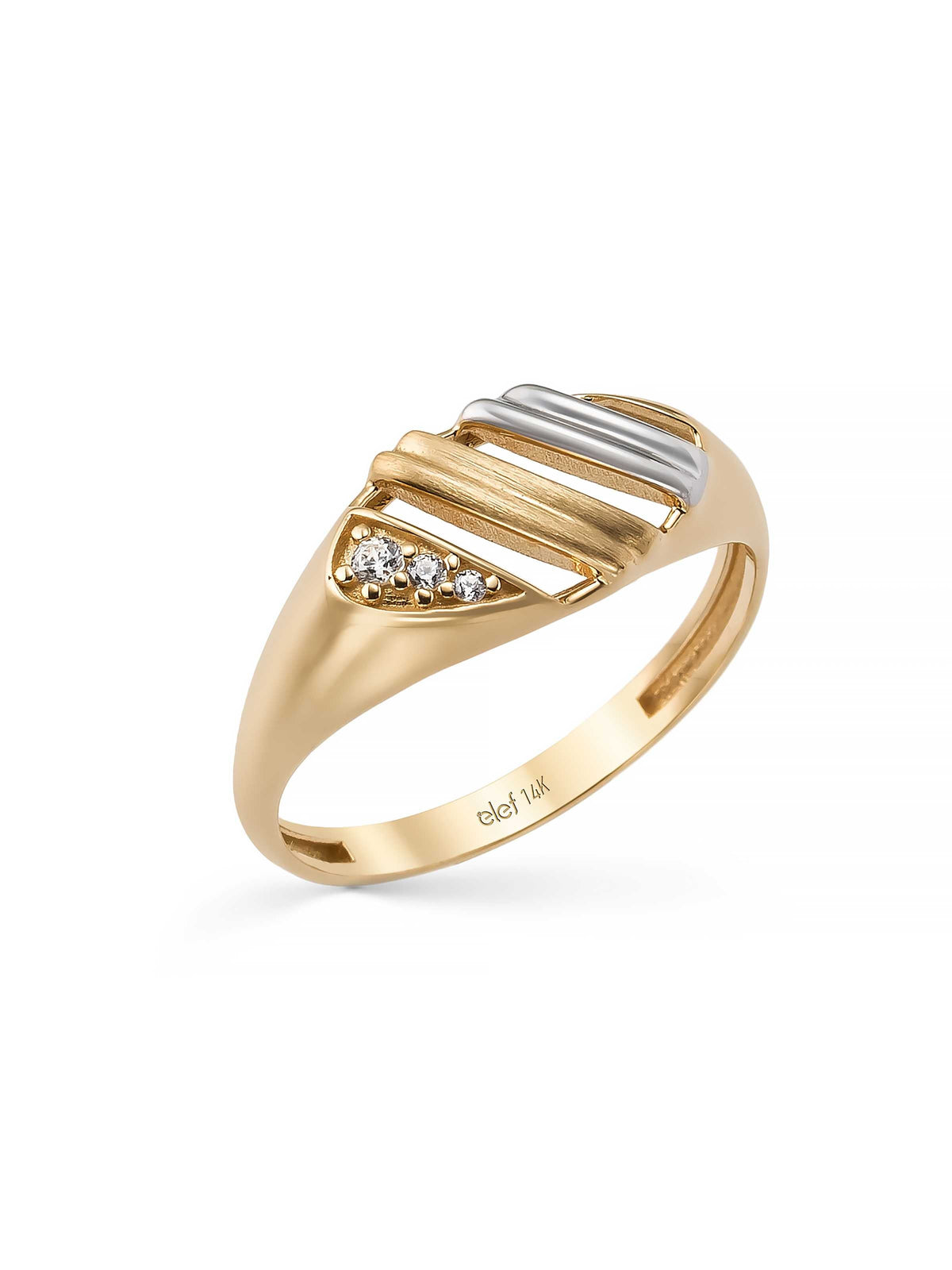 Linear Motif Stone Accents Ring in 14K Gold by Elef Jewelry