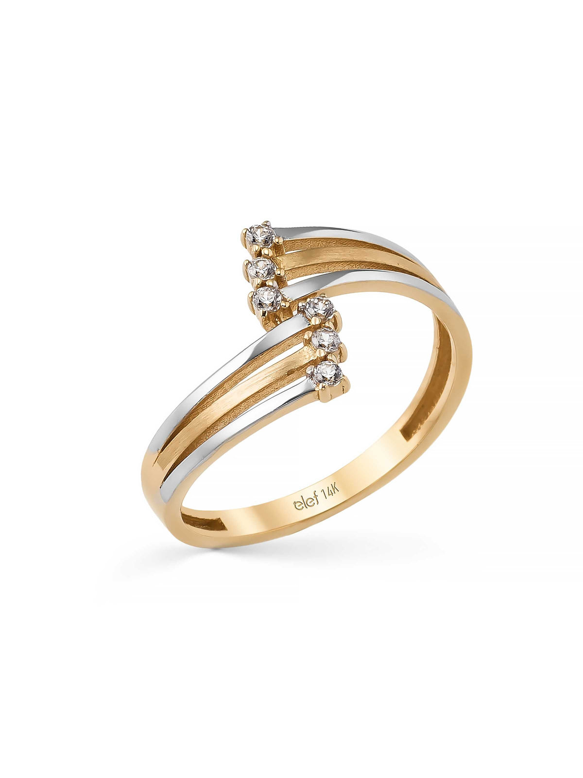 Linear Trio Stone Ring in 14K Gold by Elef Jewelry