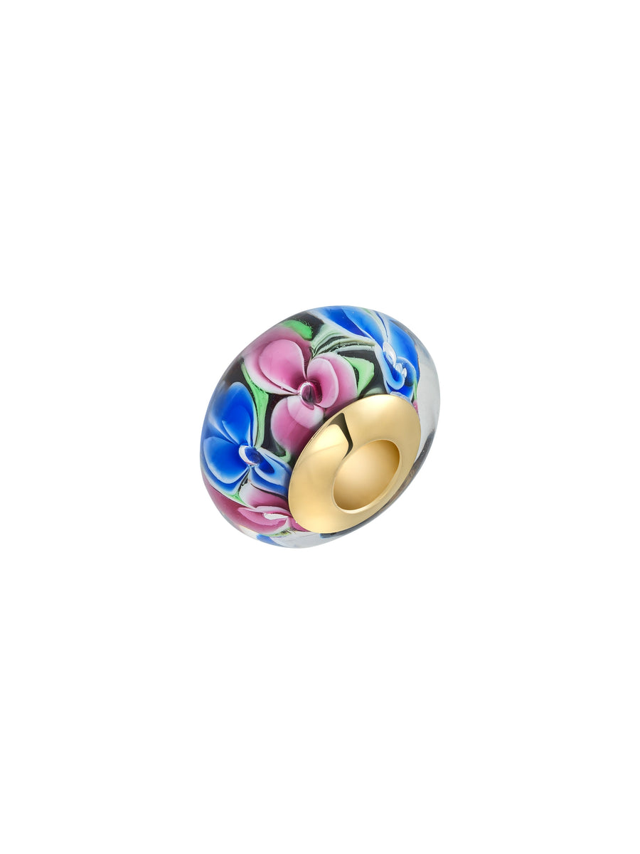 Multicolor Flower Murano Glass Charm in 14K Gold