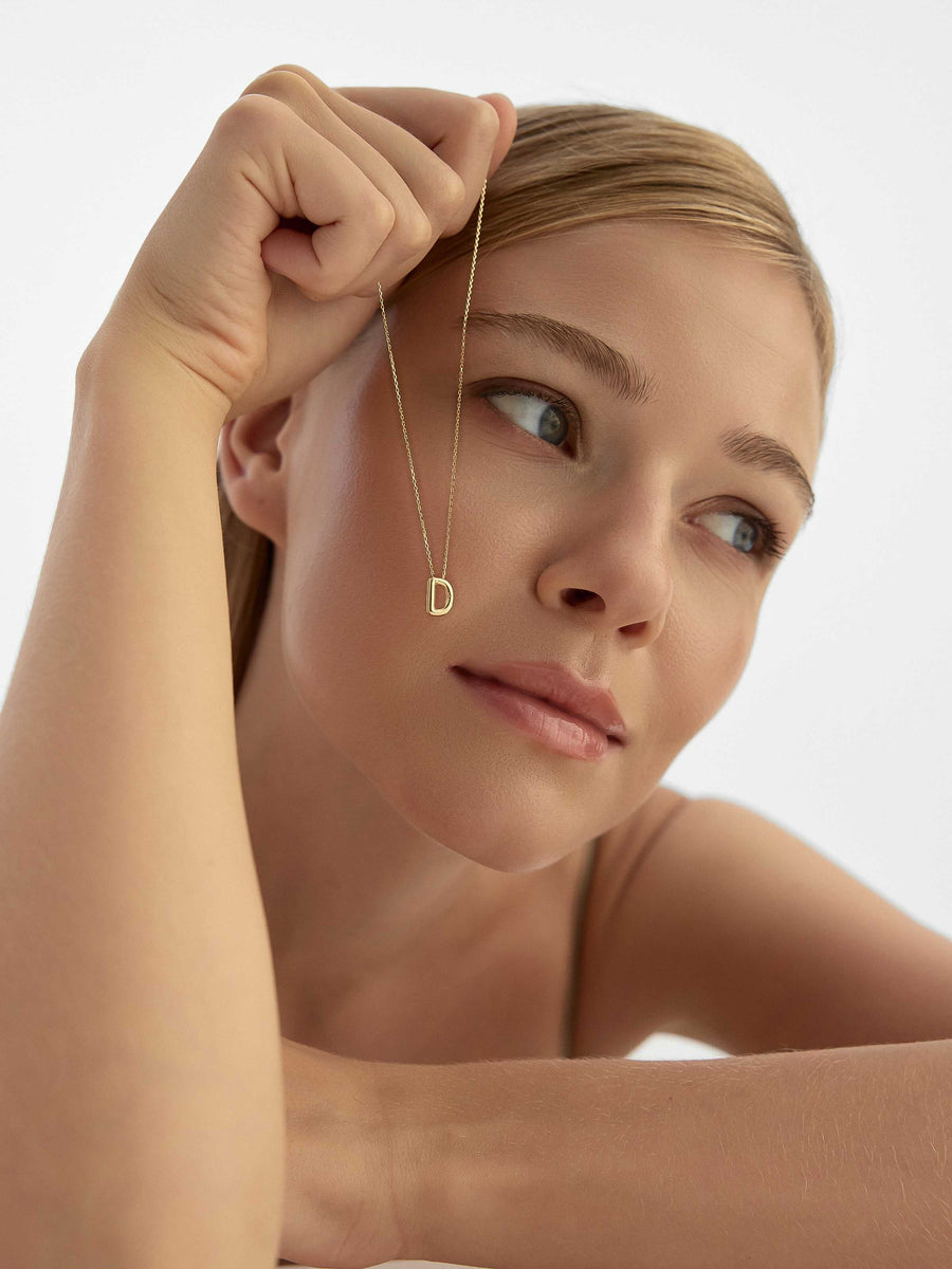 Letter D Classic Initial Necklace in 14K Gold