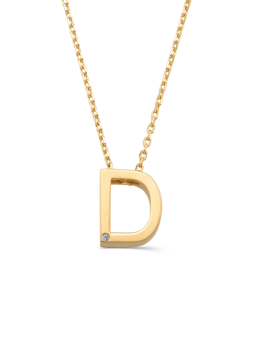Letter D Stone Initial Necklace in 14K Gold