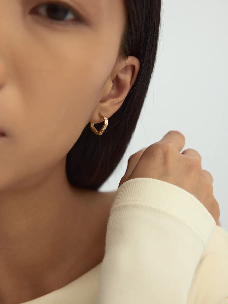 Wave Form Hoop Earrings With Stone Accents in 14K Gold