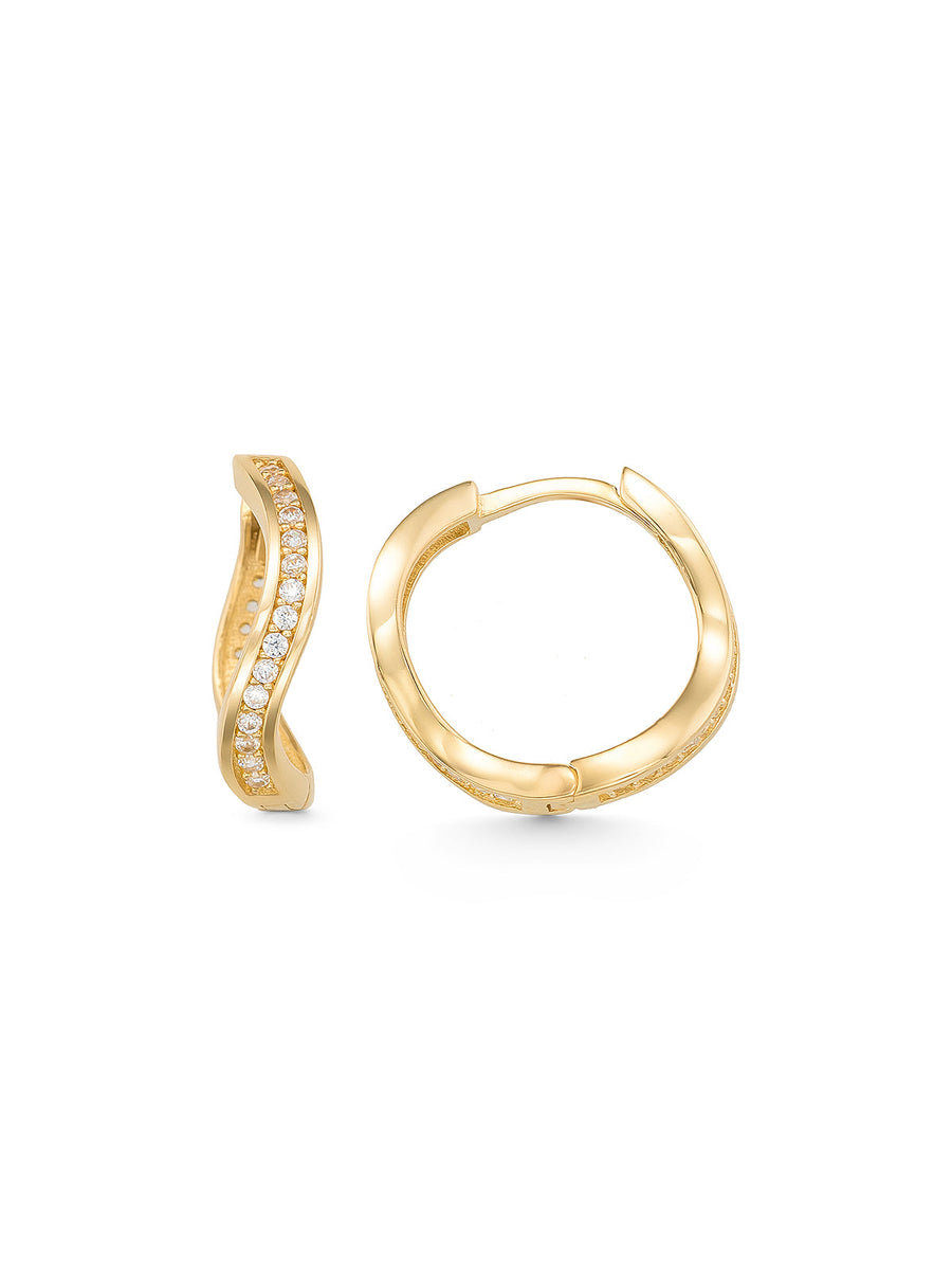 Wave Form Hoop Earrings With Stone Accents in 14K Gold