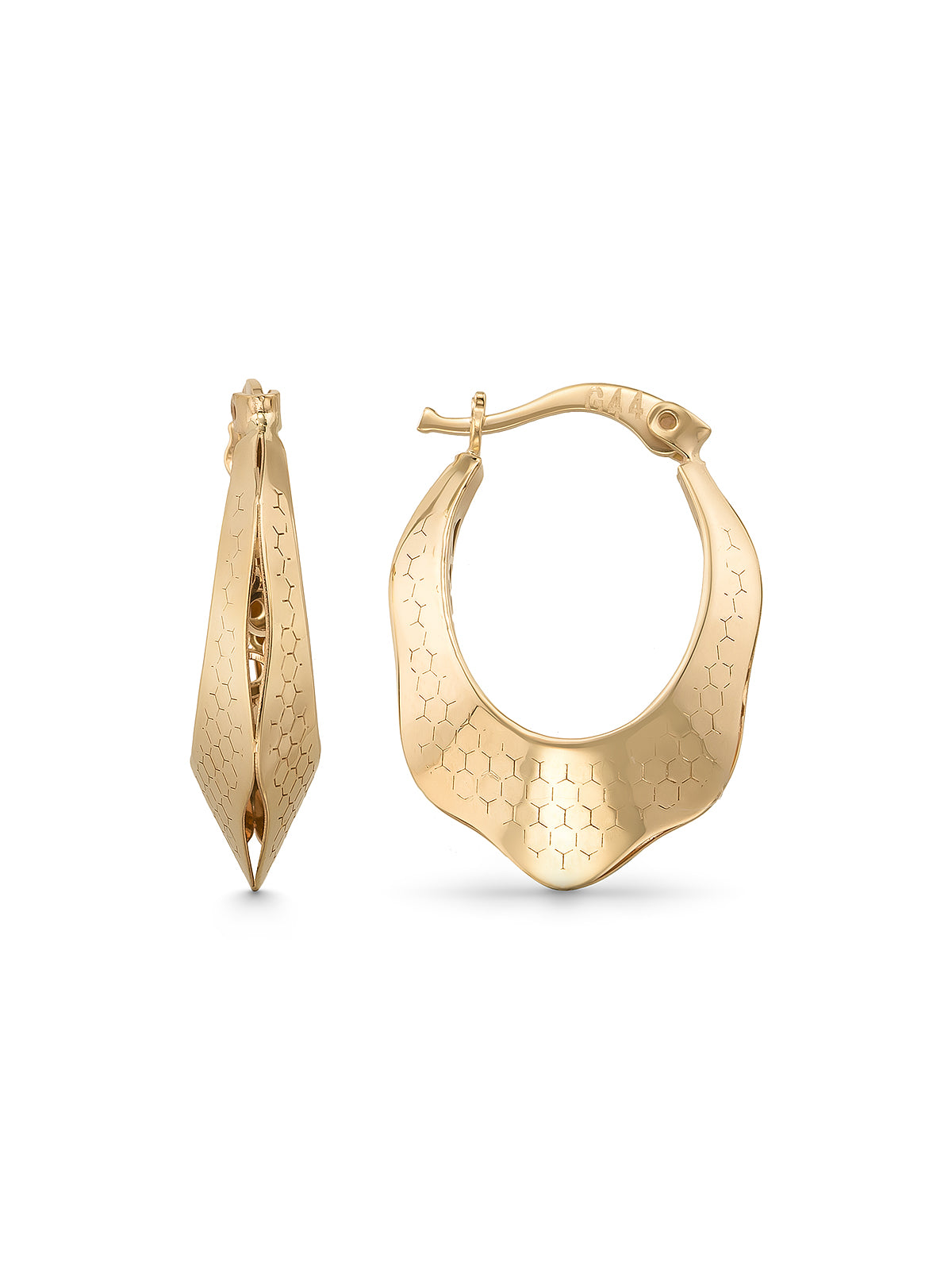 Wavy Form Patterned Hoop Earrings in 14K Gold by Elef Jewelry