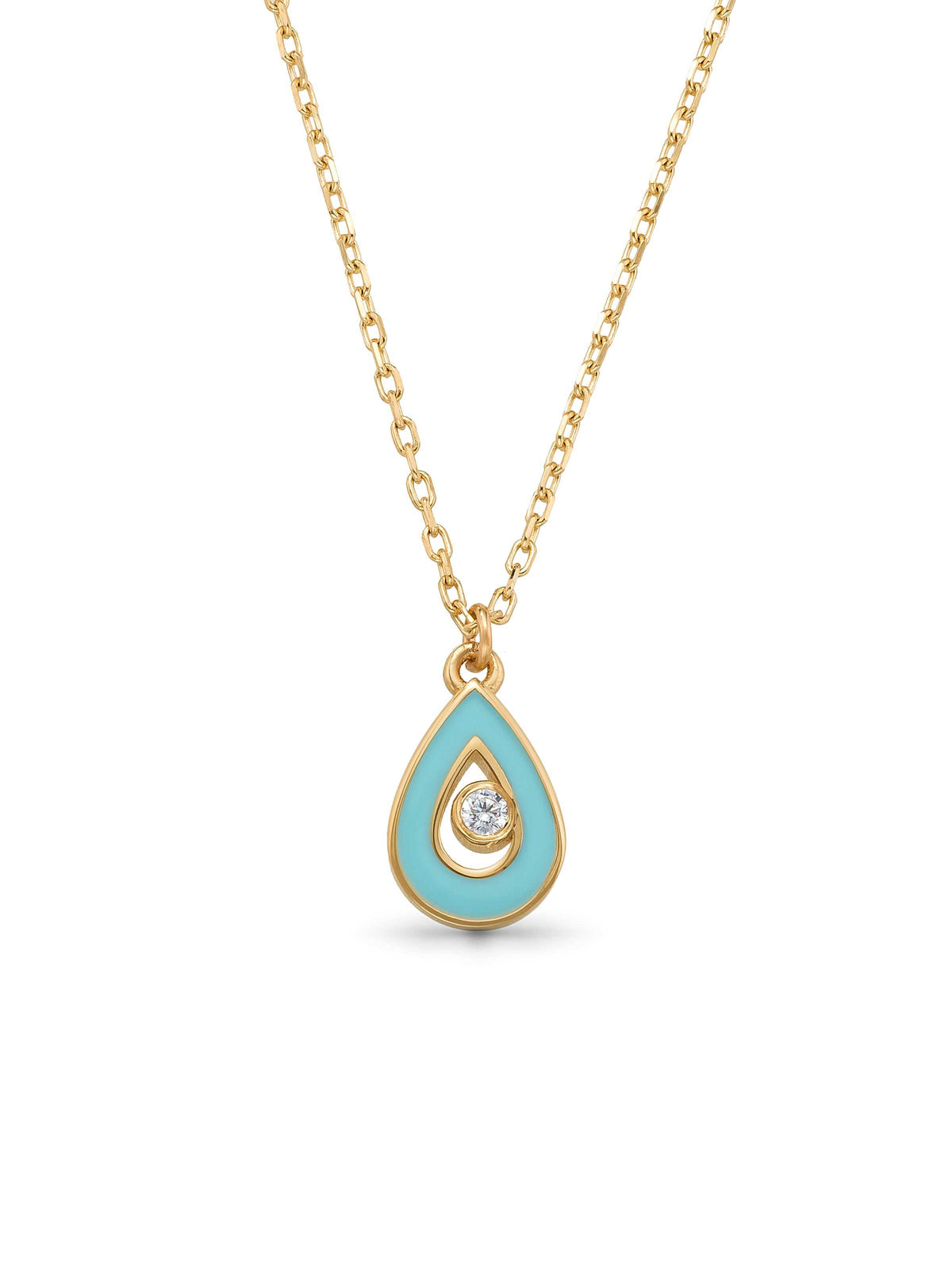 Drop Enamel & Solitaire Necklace in 14K Gold by Elef Jewelry