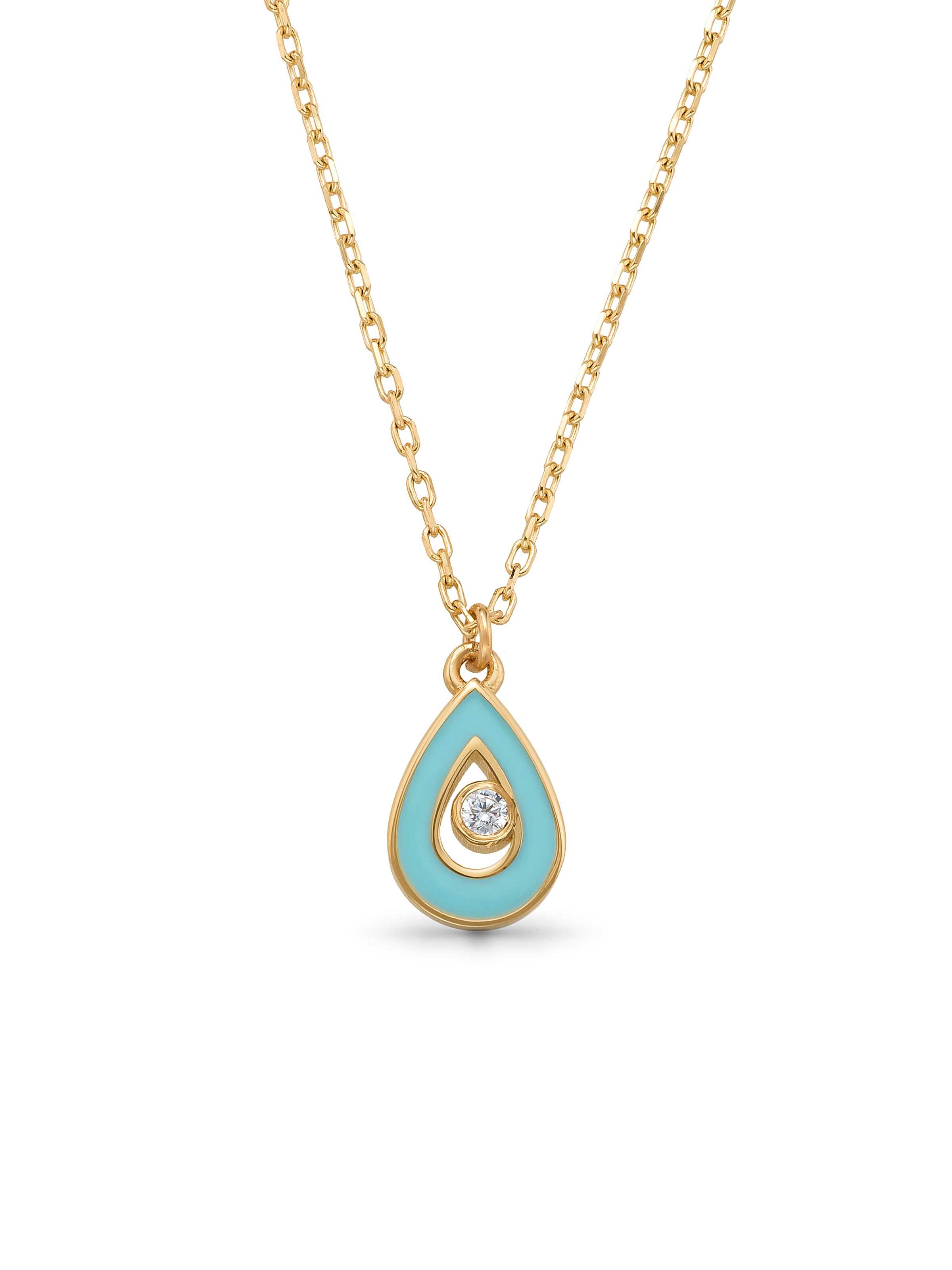 Drop Enamel & Solitaire Necklace in 14K Gold by Elef Jewelry