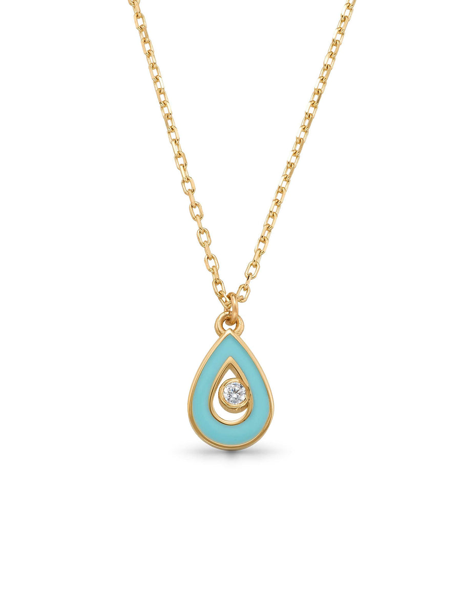 Drop Enamel & Solitaire Necklace in 14K Gold