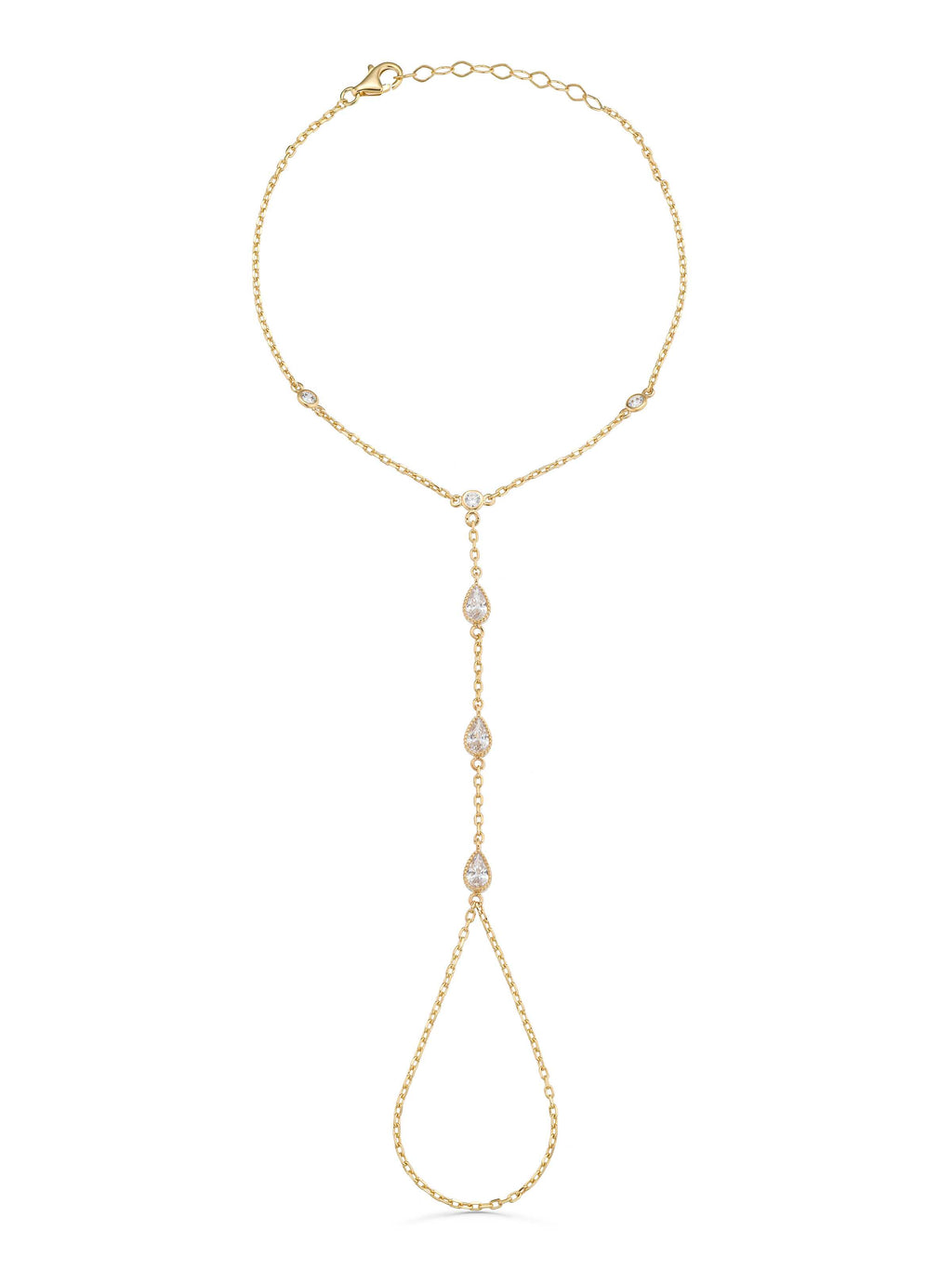Drop Minimal Zircon Stone Hand Chain in 14K Gold by Elef Jewelry