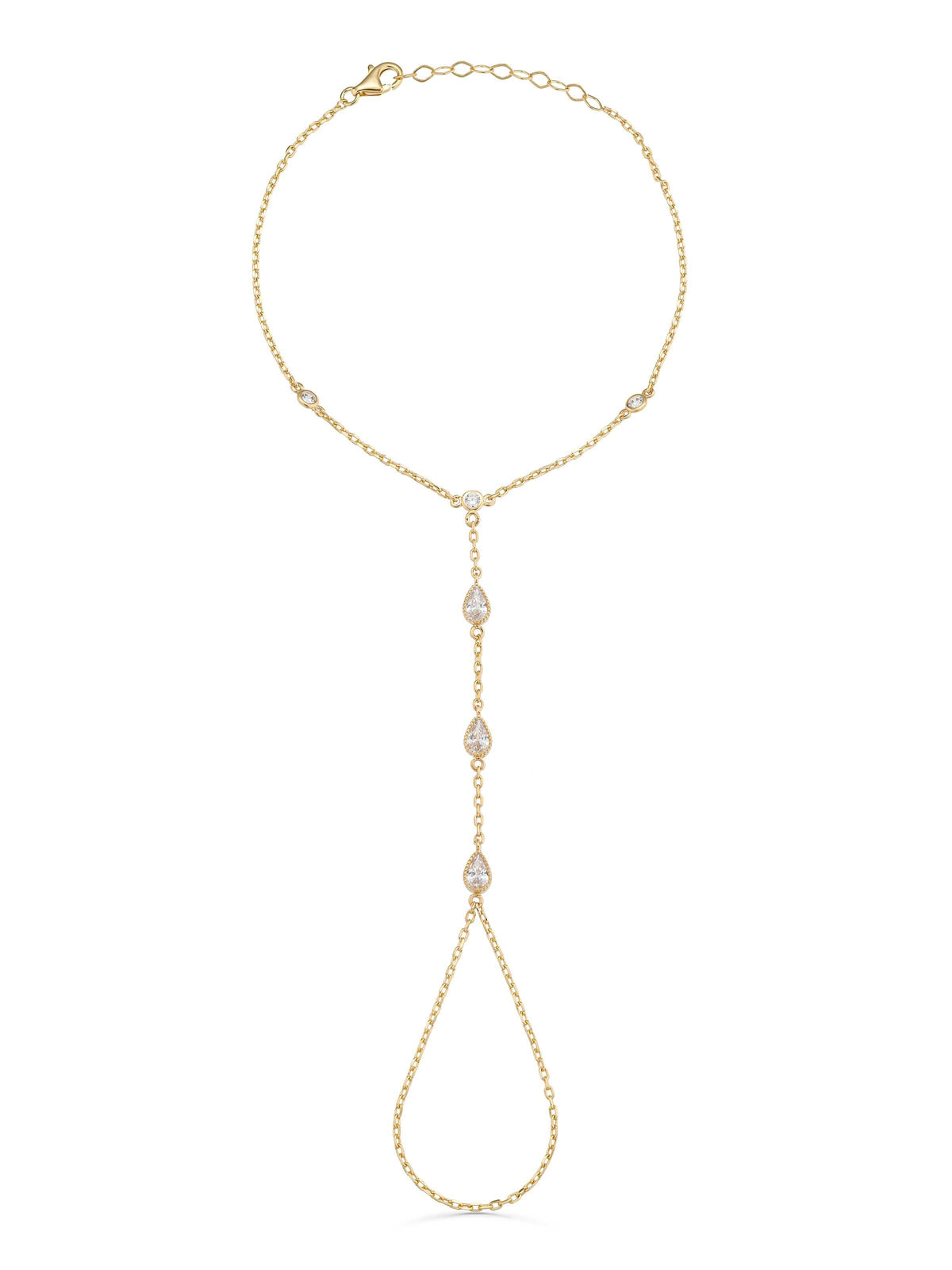 Drop Minimal Zircon Stone Hand Chain in 14K Gold by Elef Jewelry