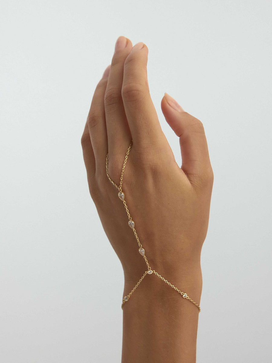 Drop Minimal Zircon Stone Hand Chain in 14K Gold