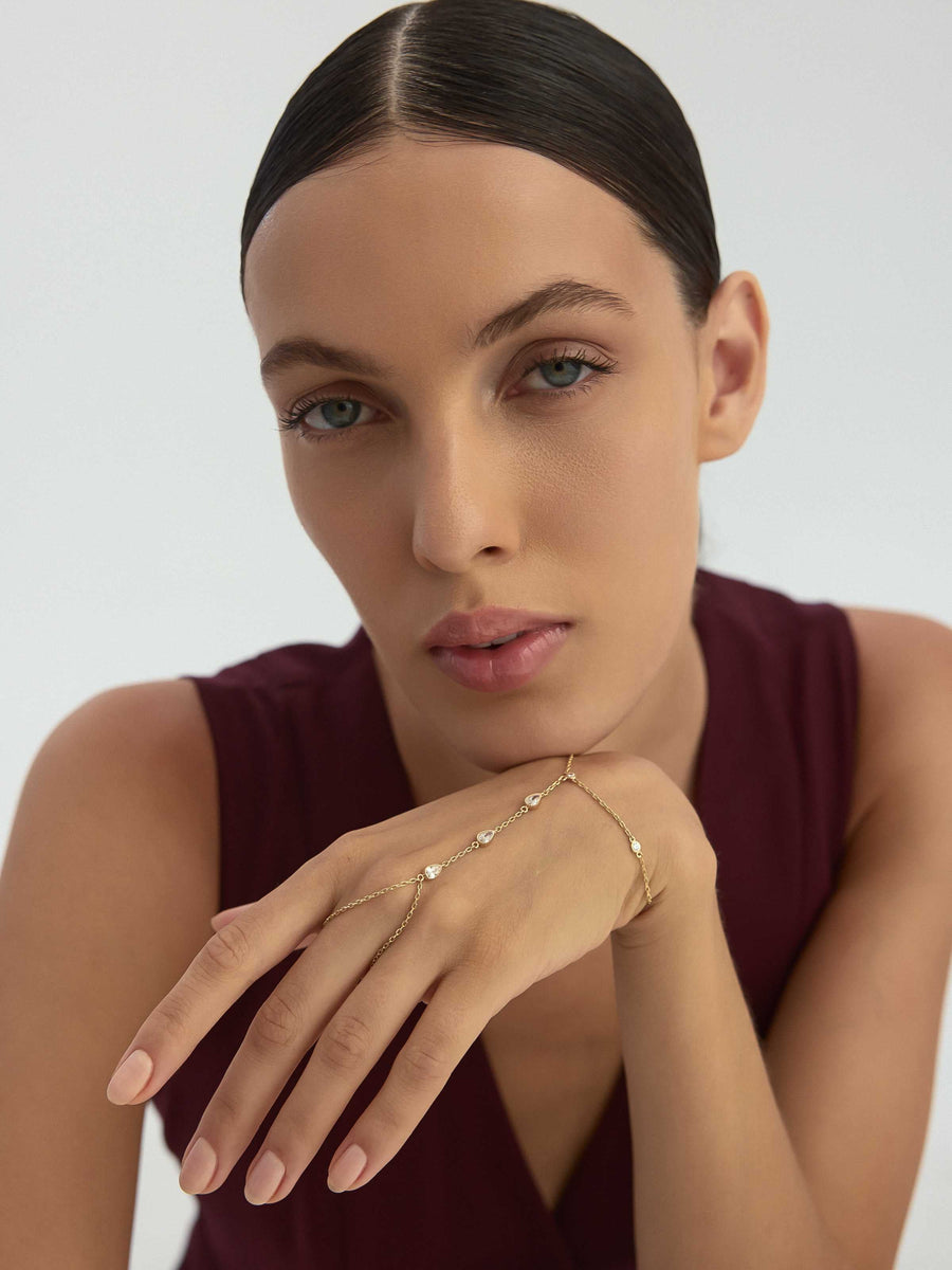 Drop Minimal Zircon Stone Hand Chain in 14K Gold