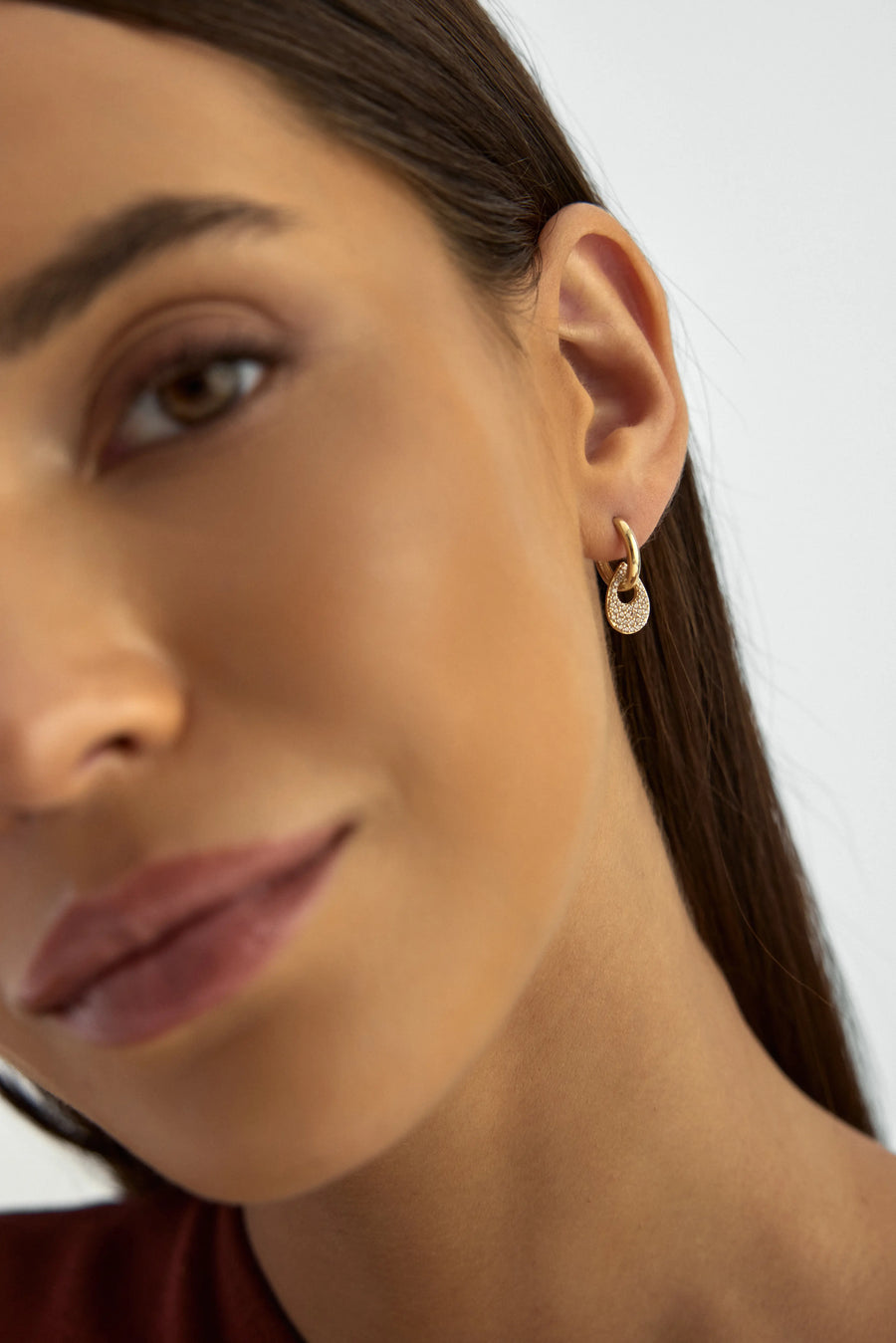 Teardrop Form Stone-Set Hoop Earrings in 14K Gold