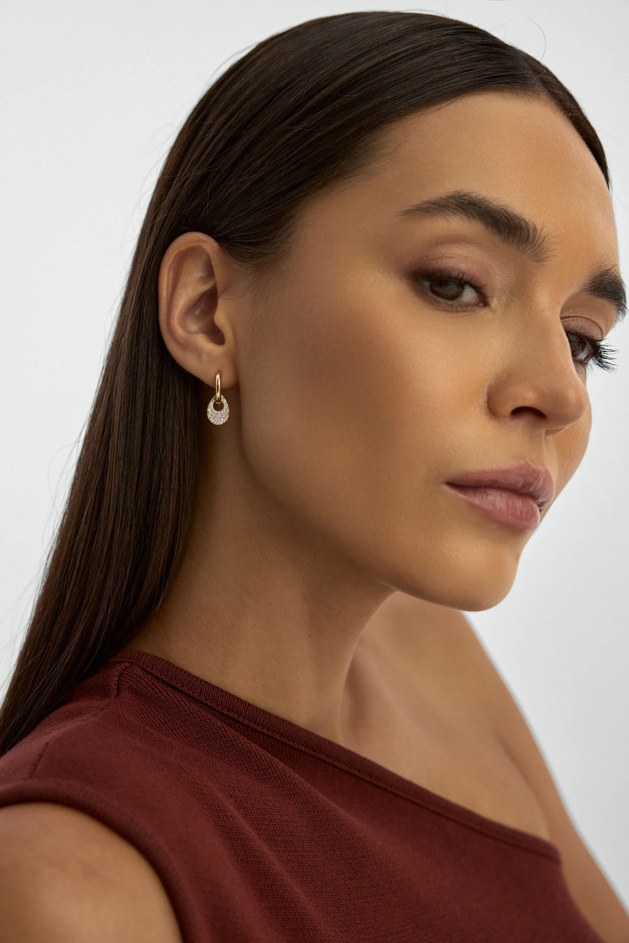 Teardrop Form Stone-Set Hoop Earrings in 14K Gold