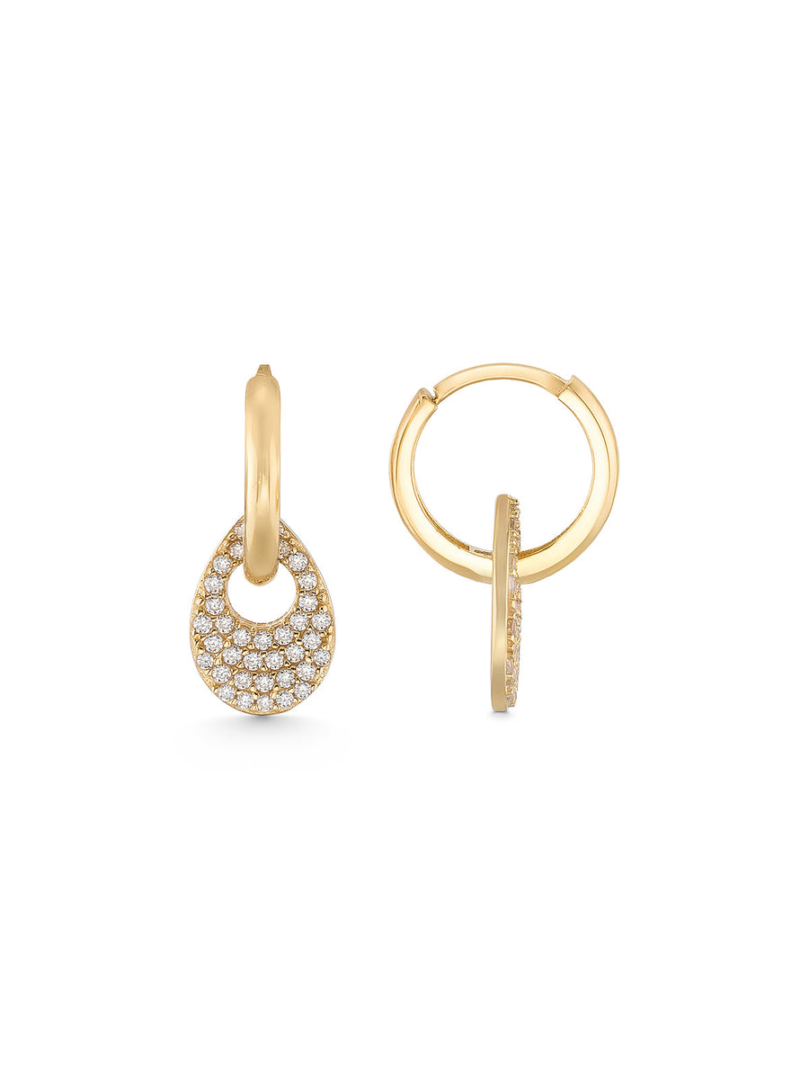 Teardrop Form Stone-Set Hoop Earrings in 14K Gold