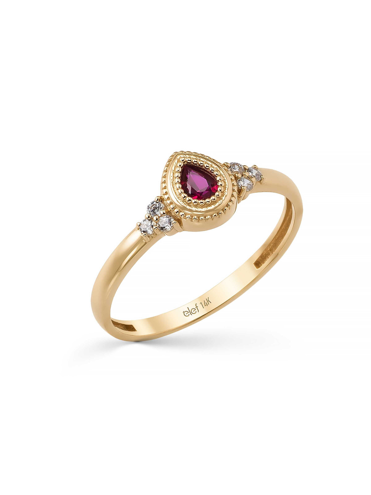 Pear-Cut Ruby-Inspired Stone Vintage Ring in 14K Gold by Elef Jewelry