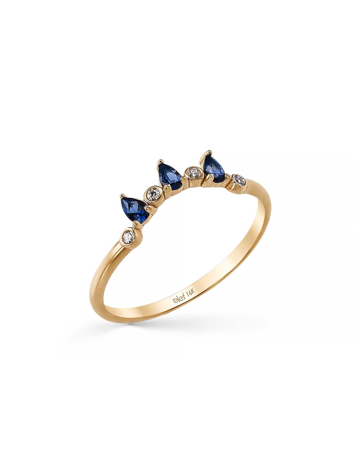 Drop Sapphire-Inspired & Diamond-Inspired Ring in 14K Gold by Elef Jewelry