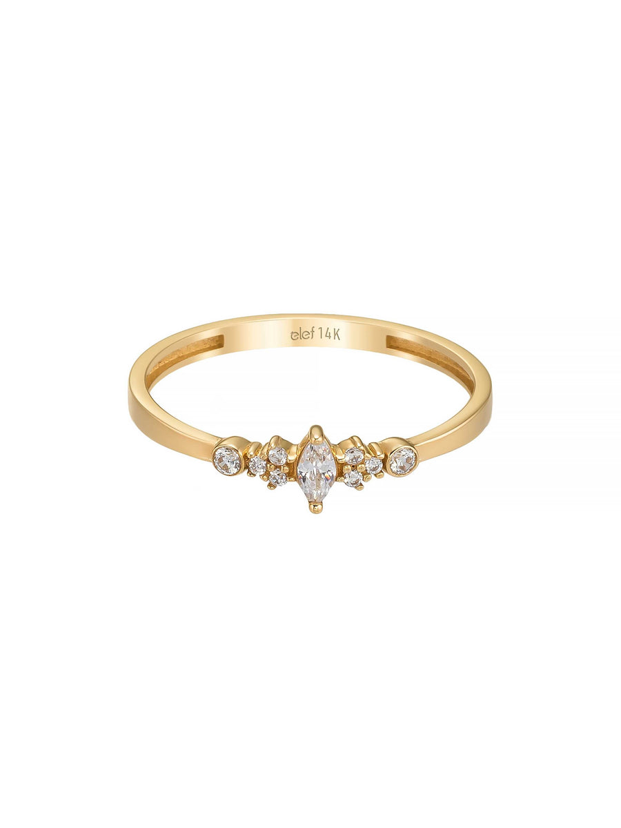 Drop Stone Form Trio Ring in 14K Gold