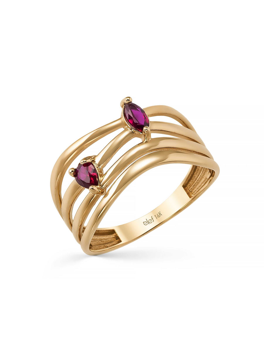 Drop Stone & Marquise Cut Ring in 14K Gold