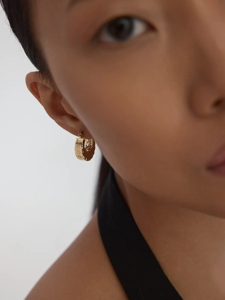 Patterned Domed Hoop Earrings in 14K Gold