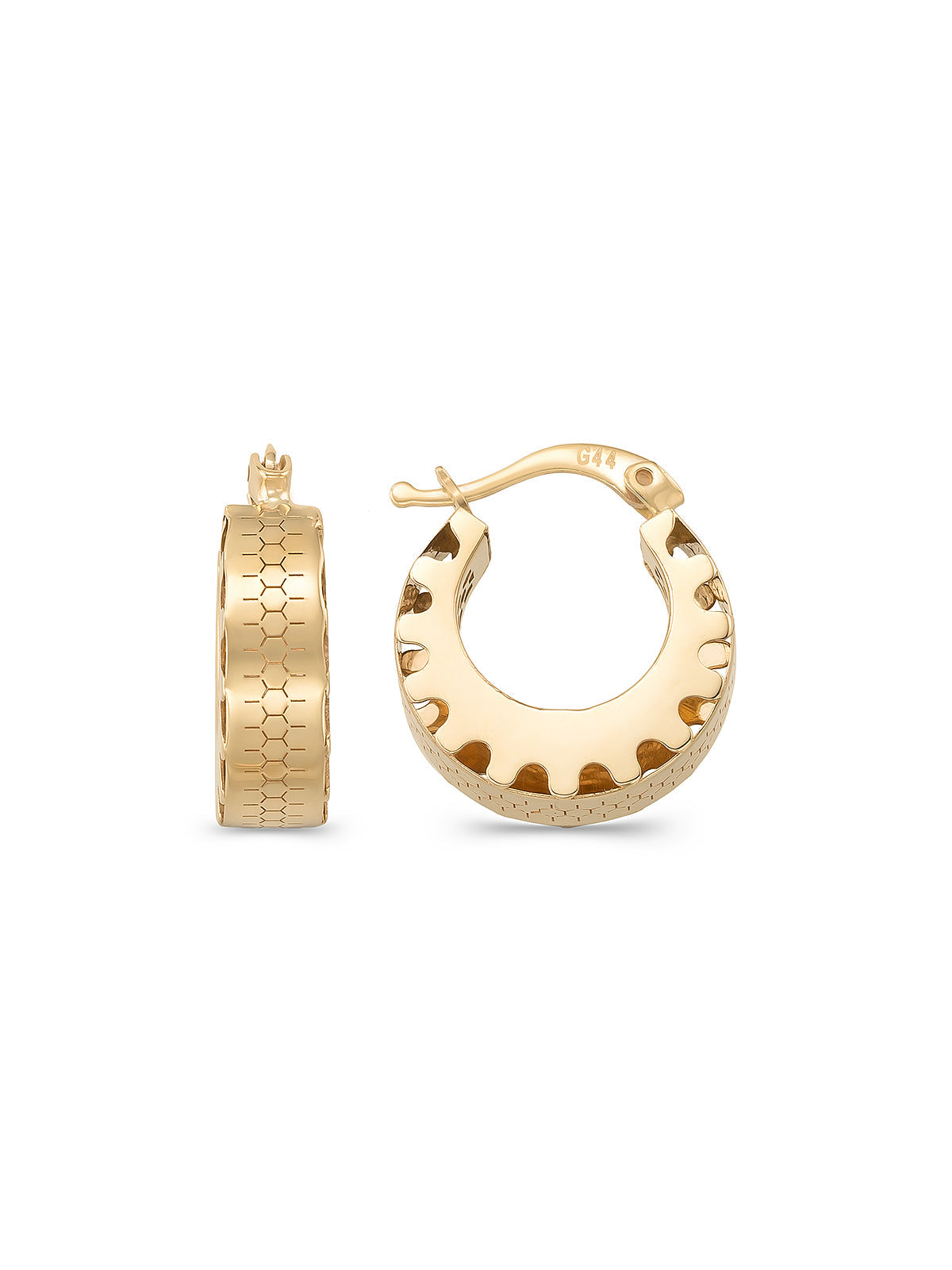 Patterned Domed Hoop Earrings in 14K Gold by Elef Jewelry