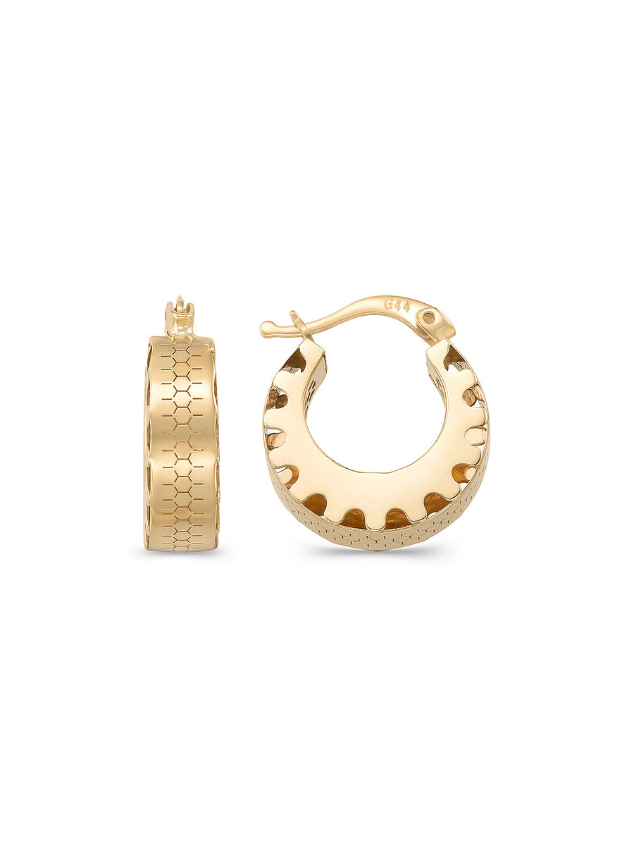 Patterned Domed Hoop Earrings in 14K Gold