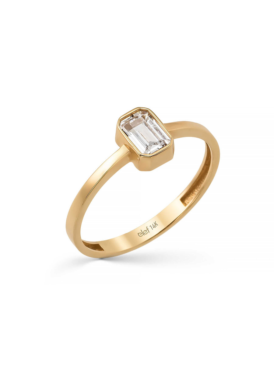 Rectangular Baguette Stone Minimal Ring in 14K Gold