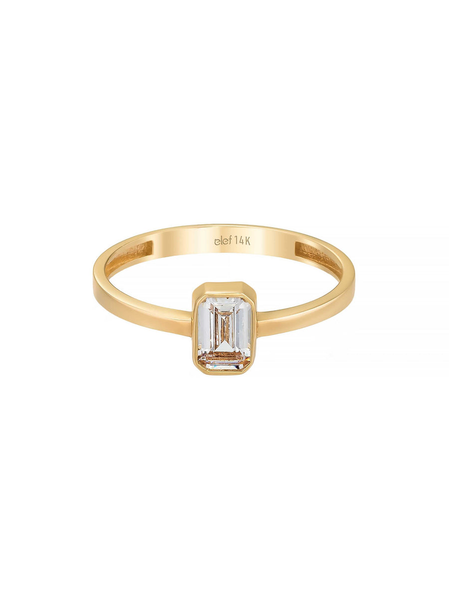 Rectangular Baguette Stone Minimal Ring in 14K Gold