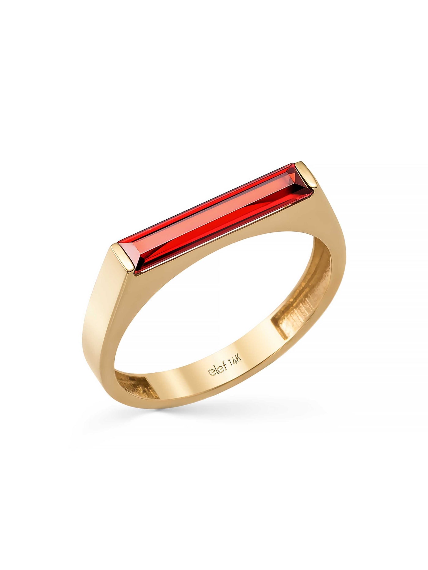 Rectangular Baguette Stone Ring in 14K Gold by Elef Jewelry