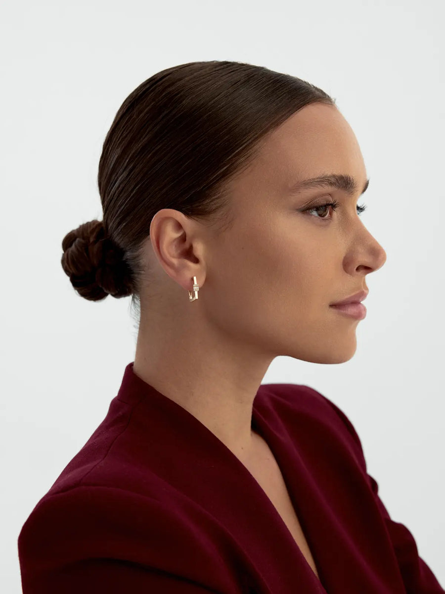 Rectangular Form Baguette Stone Earrings in 14K Gold