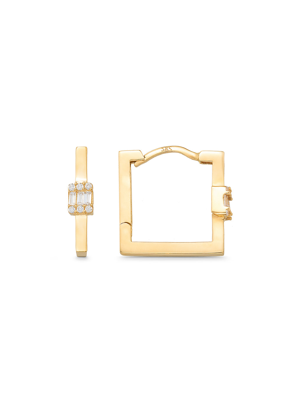 Rectangular Form Baguette Stone Earrings in 14K Gold by Elef Jewelry