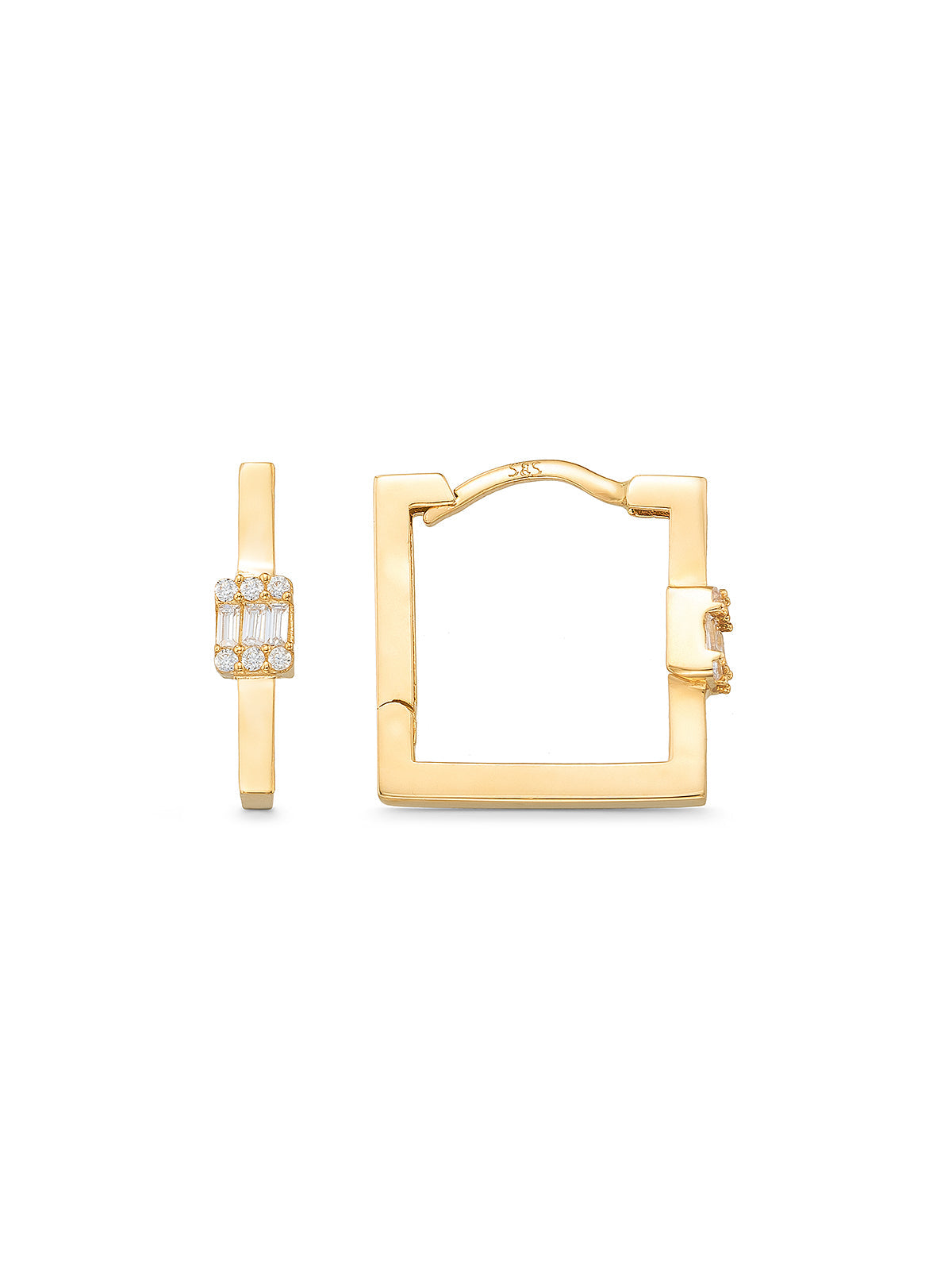 Rectangular Form Baguette Stone Earrings in 14K Gold by Elef Jewelry