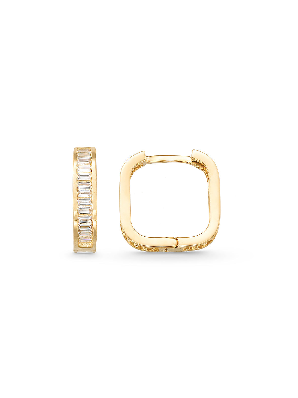 Rectangular Form Row Baguette Stone Earrings in 14K Gold by Elef Jewelry