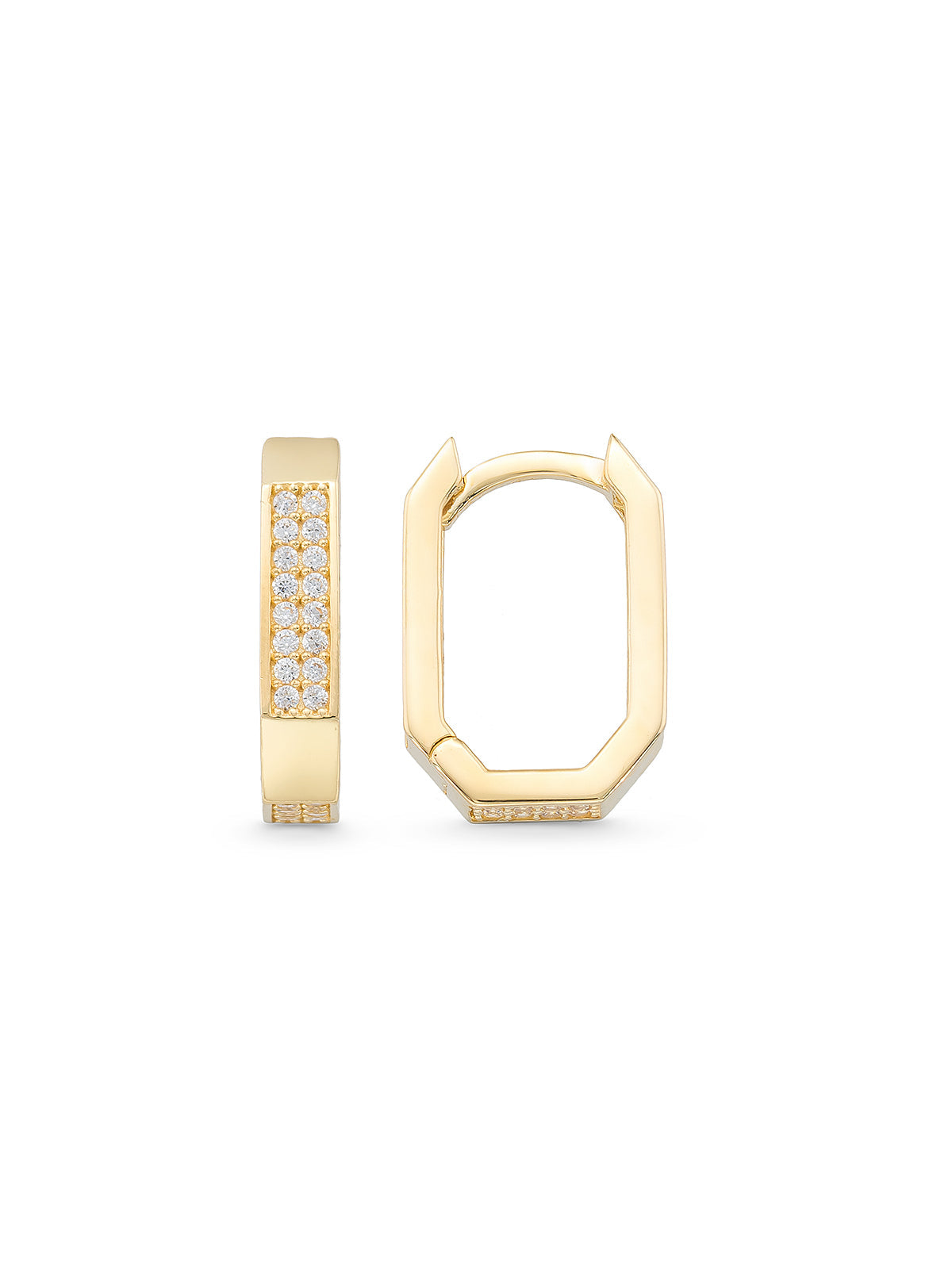 Rectangular Form Stone-Set Earrings in 14K Gold by Elef Jewelry