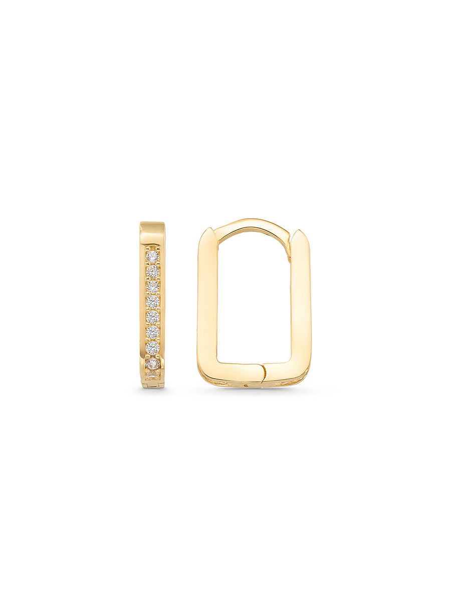 Rectangular Form Stone-Set Earrings in 14K Gold