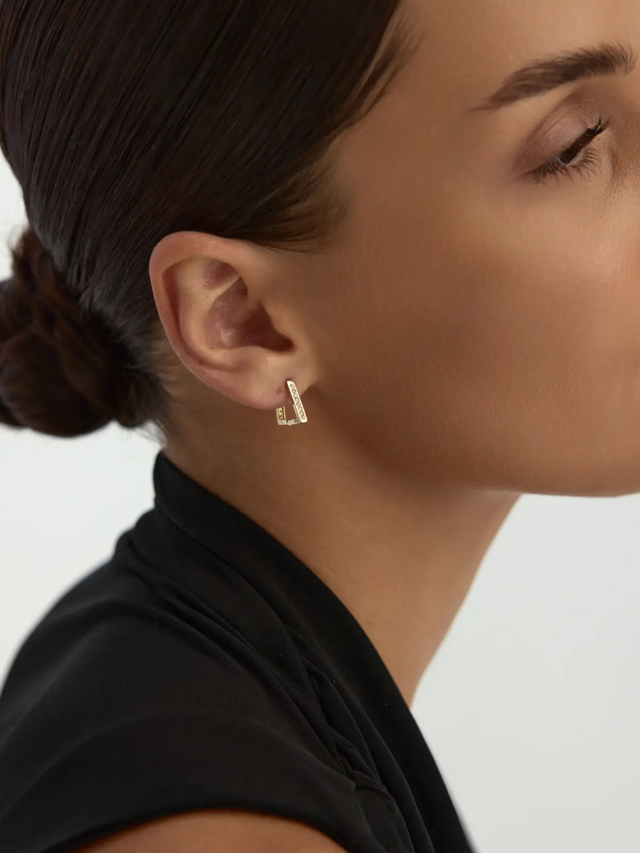 Rectangular Form Stone-Set Earrings Earrings in 14K Gold