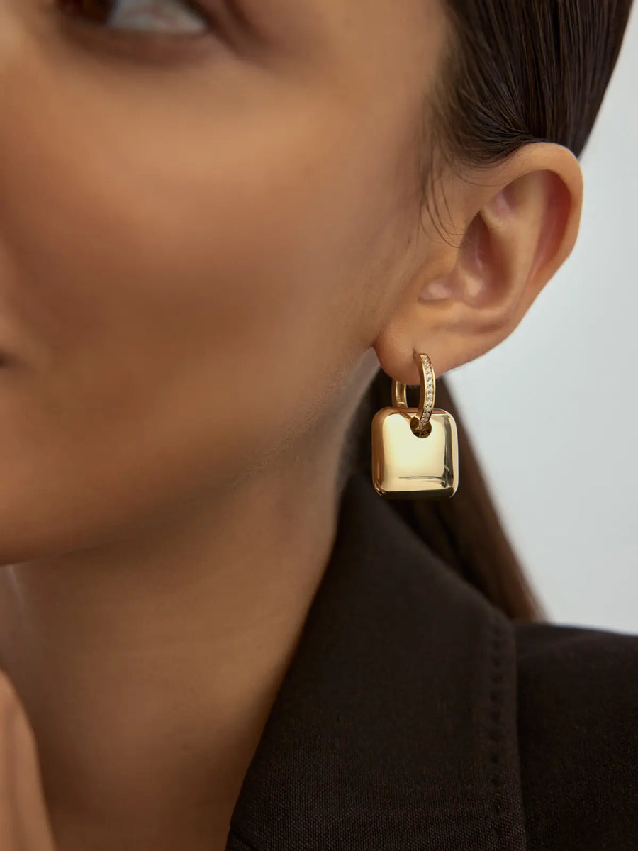 Rectangular Form Stone Accents Earrings in 14K Gold