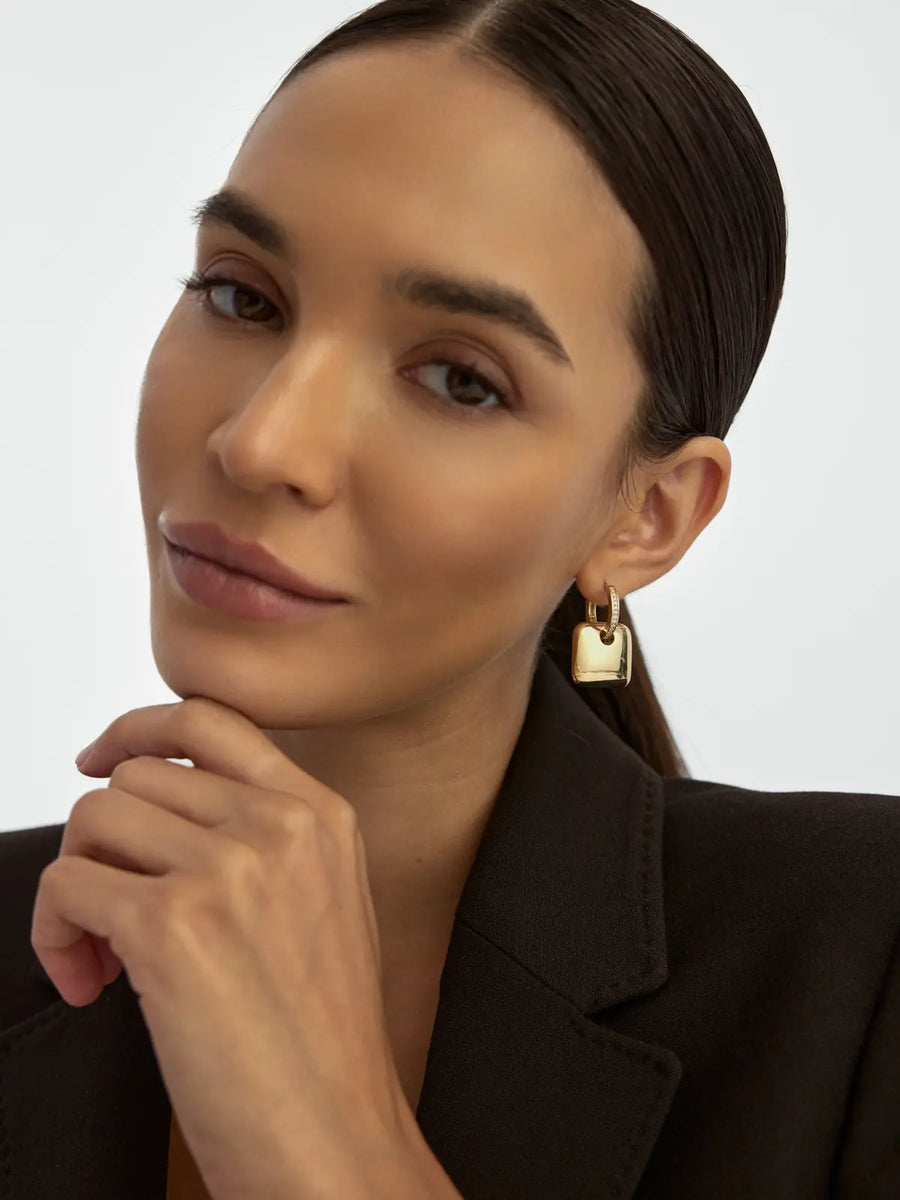 Rectangular Form Stone Accents Earrings in 14K Gold