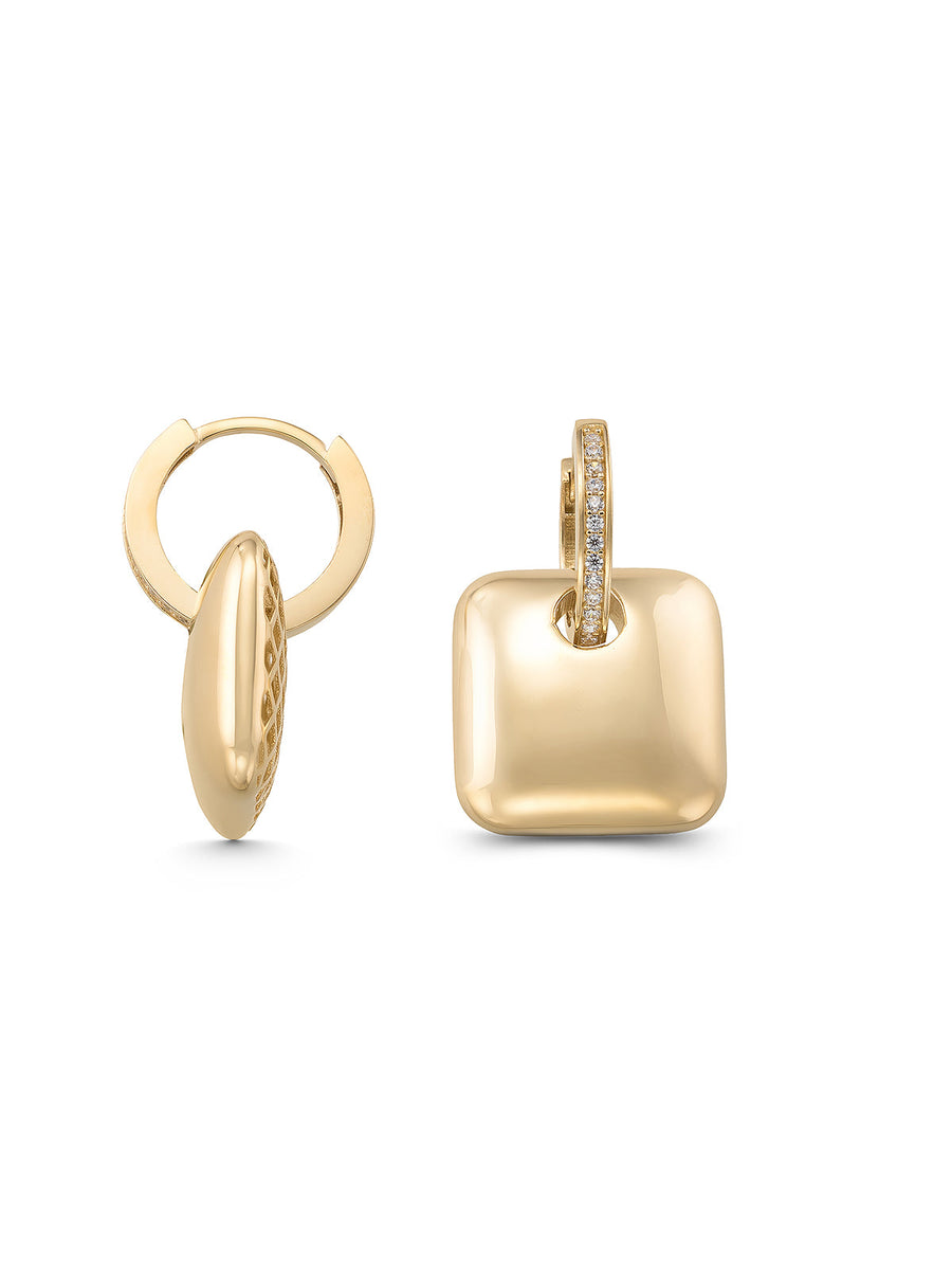 Rectangular Form Stone Accents Earrings in 14K Gold
