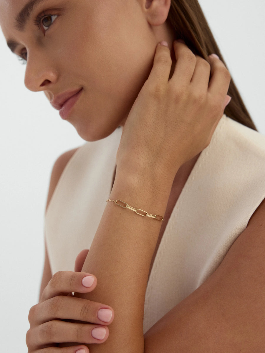 Rectangular Ringed Bracelet in 14K Gold