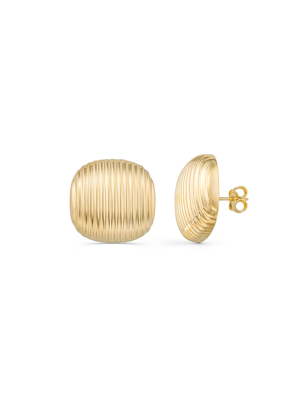 Dikey Line Textured Oval Form Earrings in 14K Gold by Elef Jewelry