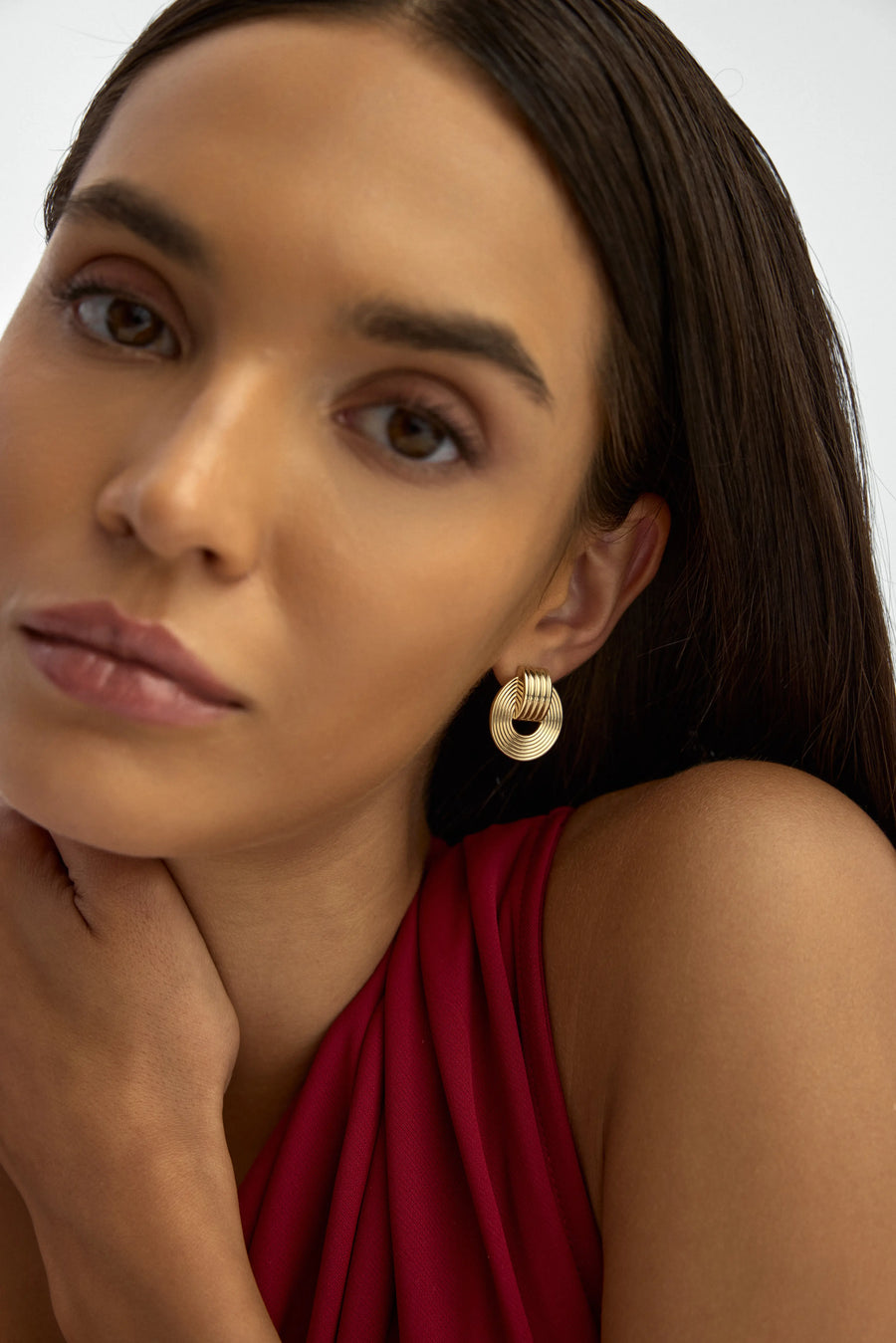 Textured Oval Half Hoop Earrings in 14K Gold
