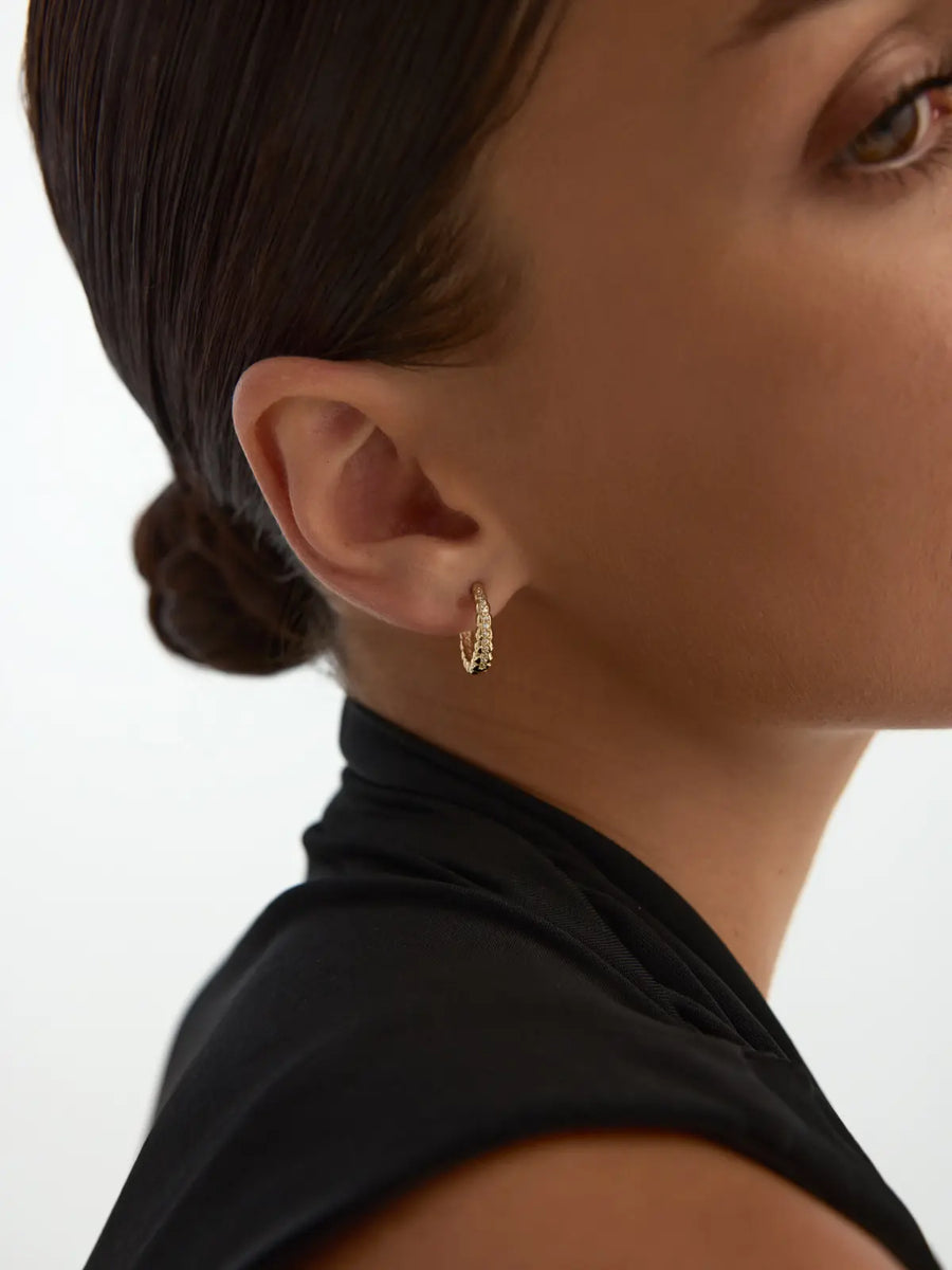 Textured Stone-Set Hoop Earrings in 14K Gold