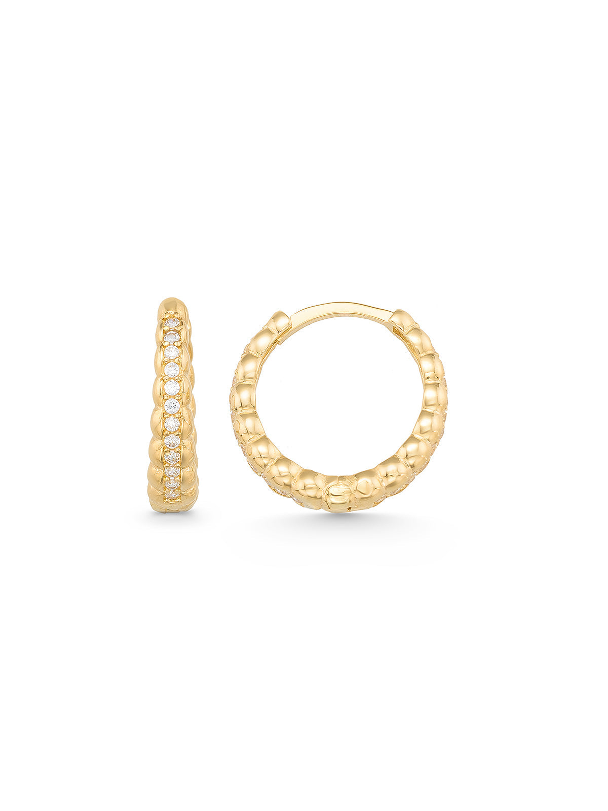 Textured Stone-Set Hoop Earrings in 14K Gold by Elef Jewelry