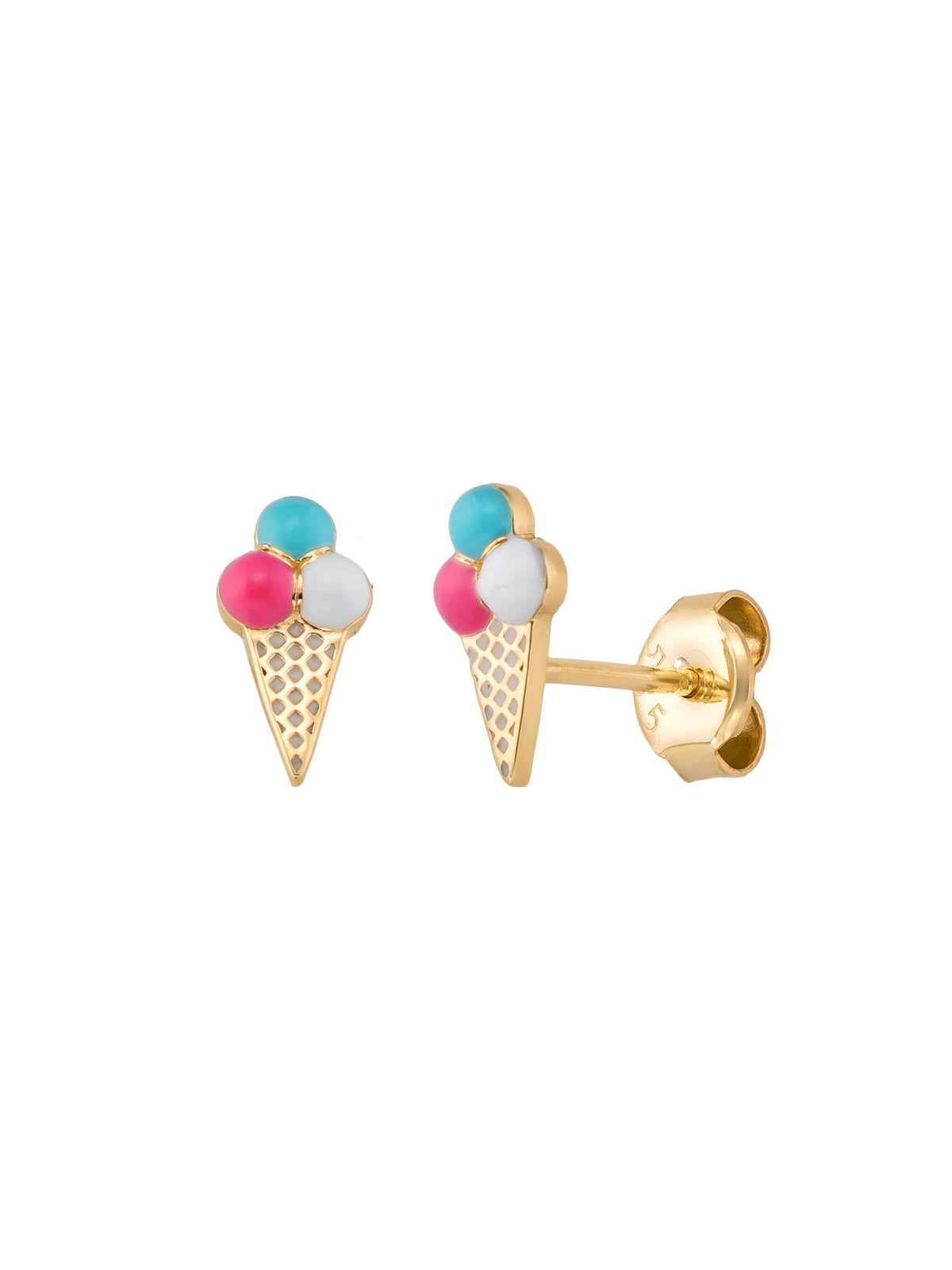 Ice Cream Enamel Kids Earrings in 14K Gold by Elef Jewelry