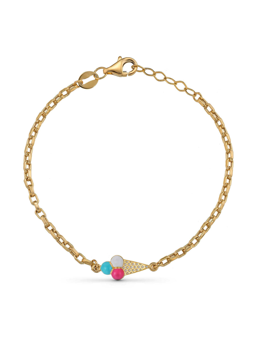 Ice Cream Multicolor Enamel Kids Bracelet in 14K Gold